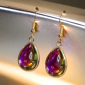 Rainbow Oil slick color changing tear drop earrings